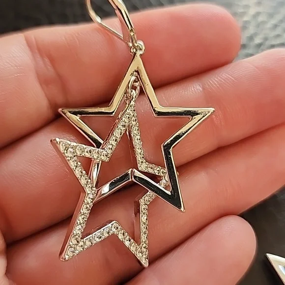 Silver Star Dangle Earrings - Picture 7 of 8